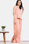 Zivame Checkered Sheen Woven Pyjama Set - Pink Sand — thumbnail 3